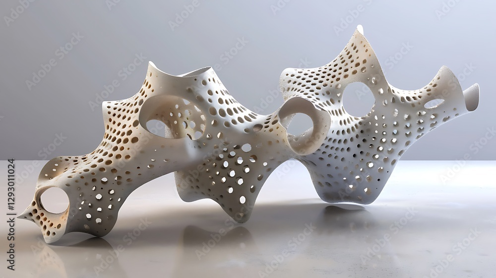 Abstract White Sculpture with Intricate Holes and Organic Form on Light Background Abstract White Sculpture with Intricate Holes and Organic Form on Light Background