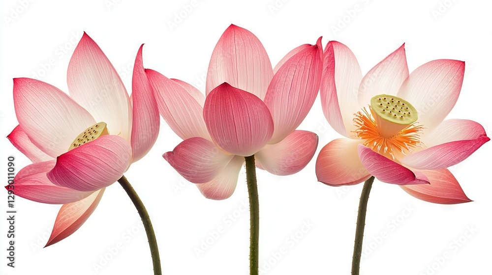 Fototapeta premium A close-up of three pink flowers with one bud each in the middle