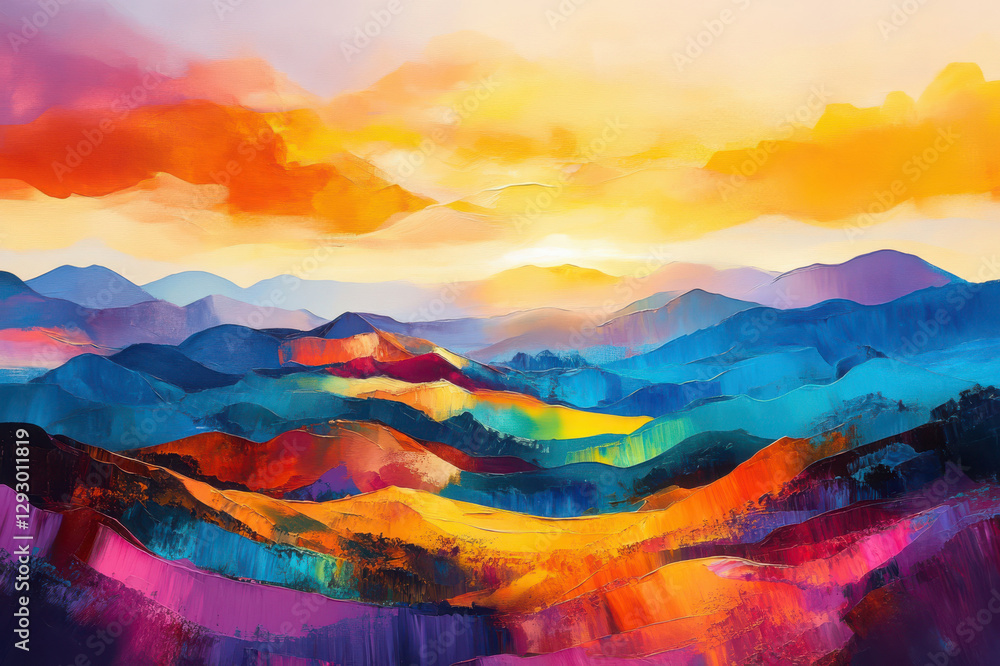 Digital Painting of a Sunset Over Hills Digital Painting of a Sunset Over Hills