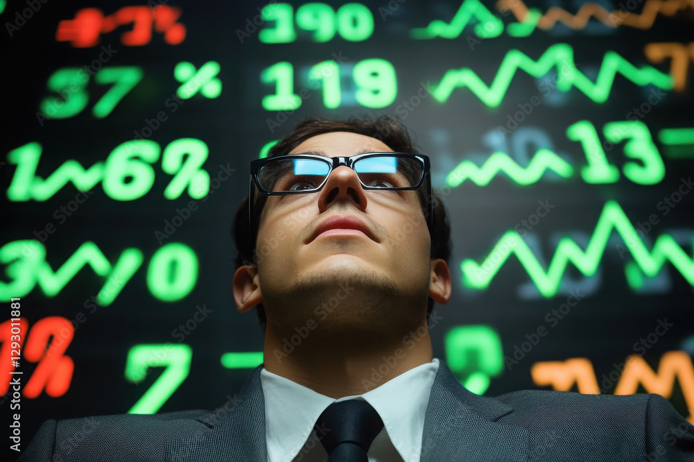 Stock Market Analyst with Financial Data on Display