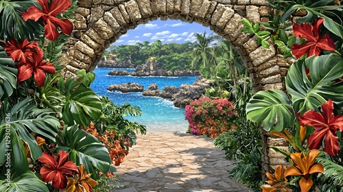 Stone Arch Gateway to Tropical Beach Paradise