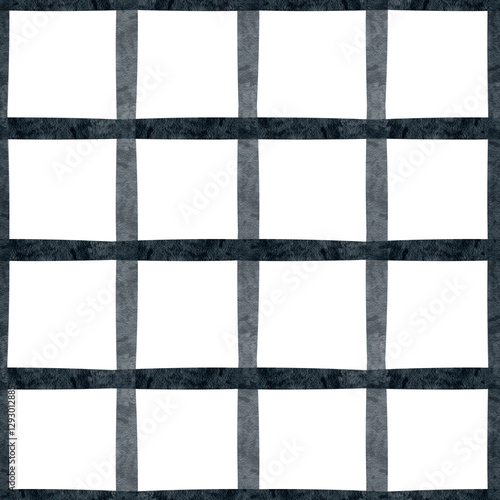 Watercolor nautical blue checkered pattern. Brush strokes form a grid. Hand drawn illustration on white background. Abstract seamless print for textile, fabric, packaging, clothes, wallpaper, printing