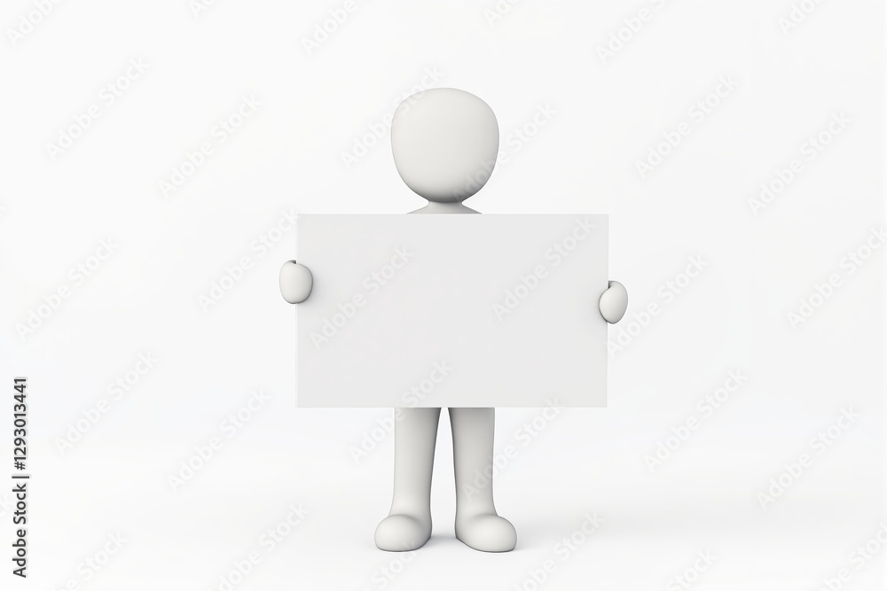 3D Character Holding Blank Sign on White Background. 3D Character Holding Blank Sign on White Background.