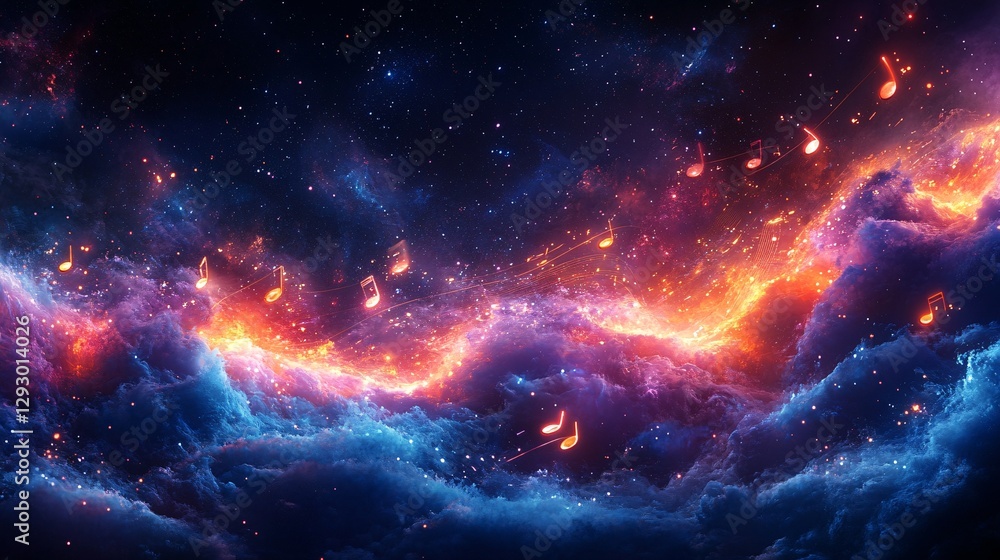 Fototapeta premium Celestial phenomena unfolding in a vibrant cosmic landscape digital art outer space night sky