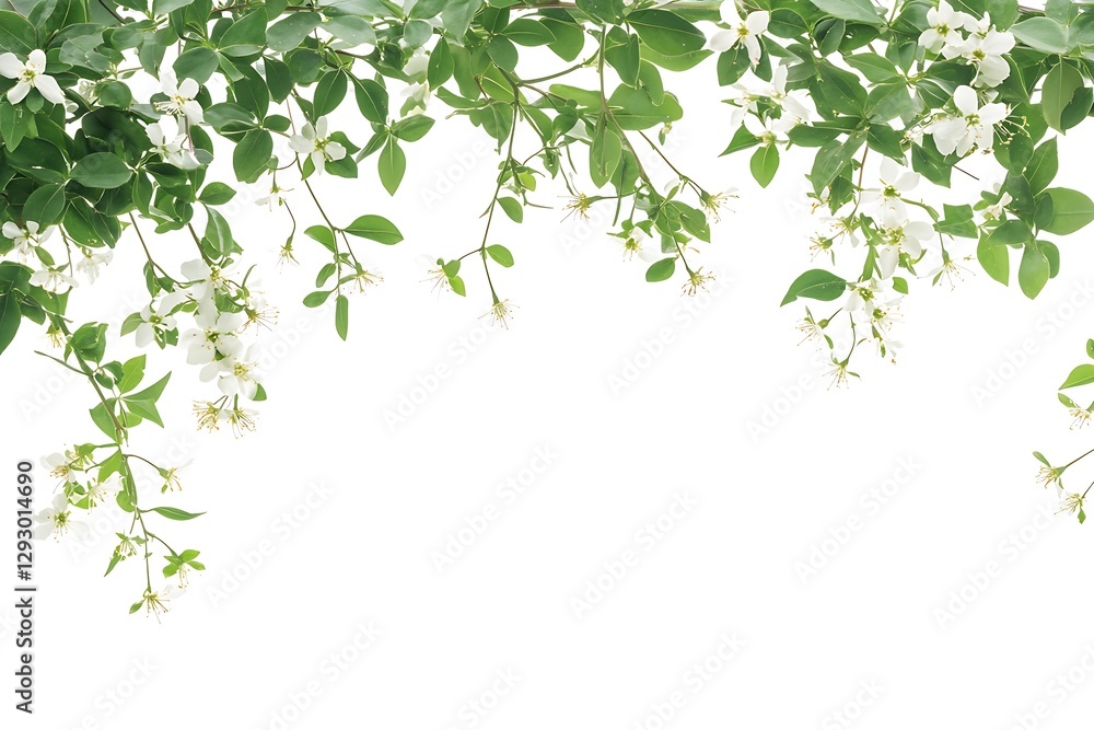 Jasmine branch with flowers and leaves isolated on white background. Jasmine branch with flowers and leaves isolated on white background.