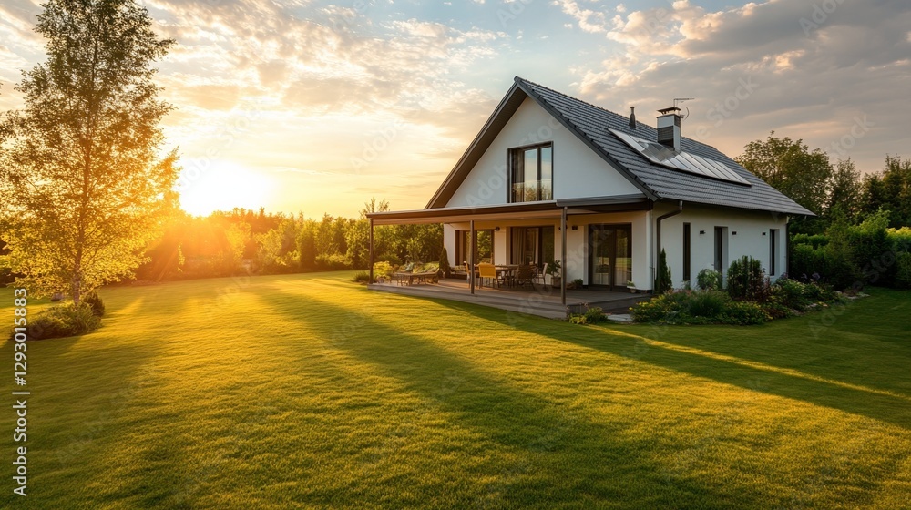 Rooftop solar panels embodying sustainable living in a minimalist setting. Rooftop solar panels embodying sustainable living in a minimalist setting.