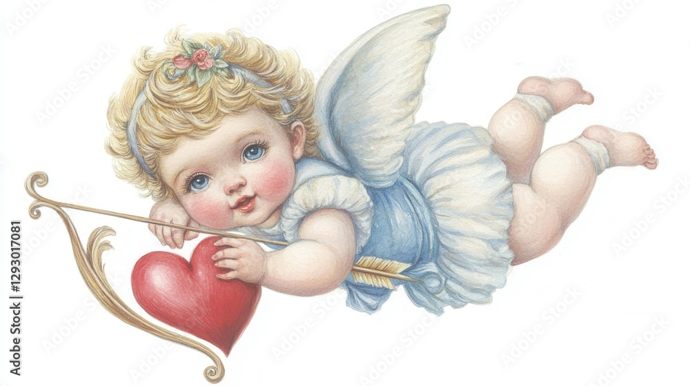 Fototapeta premium Adorable Baby Creature in Flight with Heart and Arrow