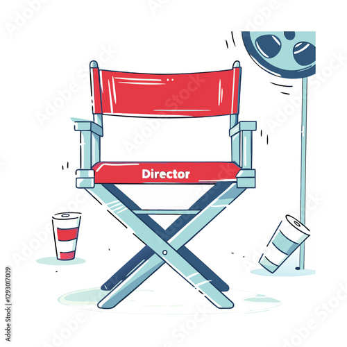 Vector illustration of a director's chair with a film reel, symbolizing filmmaking, cinema, and movie production. Stylish and artistic design.