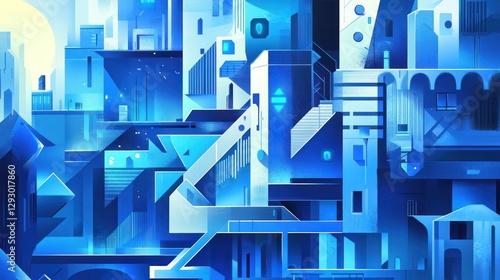 Wallpaper Mural Futuristic blue city skyline, digital art, urban background, technology Torontodigital.ca