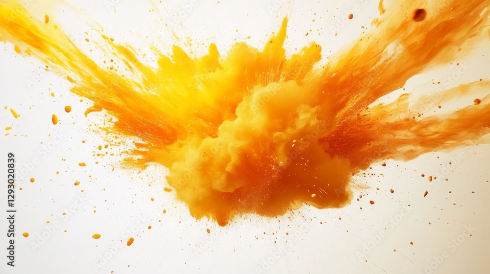 Orange powder explosion against a white background, dynamic abstract art. Colorful and creative expression concept Orange powder explosion against a white background, dynamic abstract art. Colorful and creative expression concept