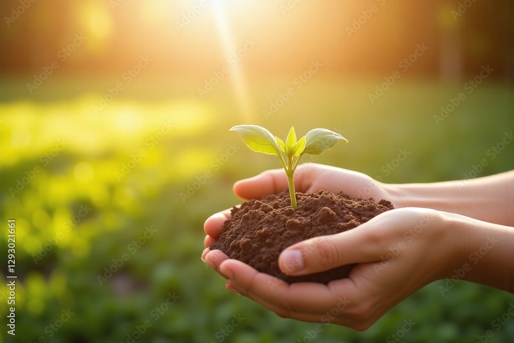 Fototapeta premium person holding a small plant in their hands