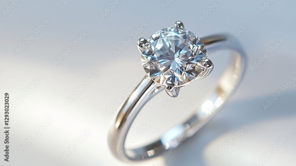 A close-up of a solitaire diamond ring, featuring a brilliant cut, placed on a simple white background to emphasize its beauty and elegance. A close-up of a solitaire diamond ring, featuring a brilliant cut, placed on a simple white background to emphasize its beauty and elegance.