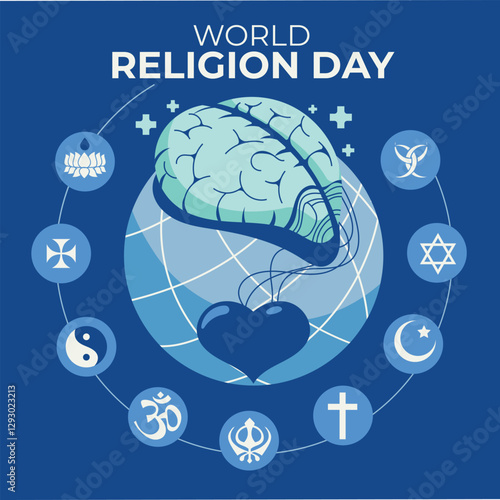 World religion day poster design with globe and all round  religion symbol in the world