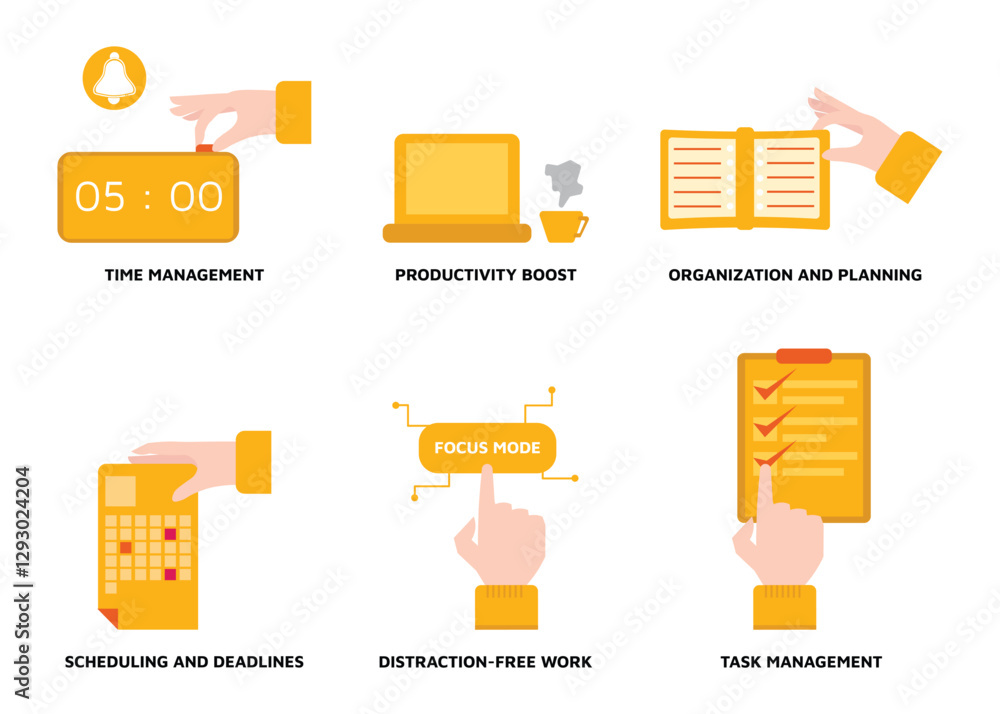 Fototapeta premium Productivity and Time Management Icon Illustration for design elements in a flat style