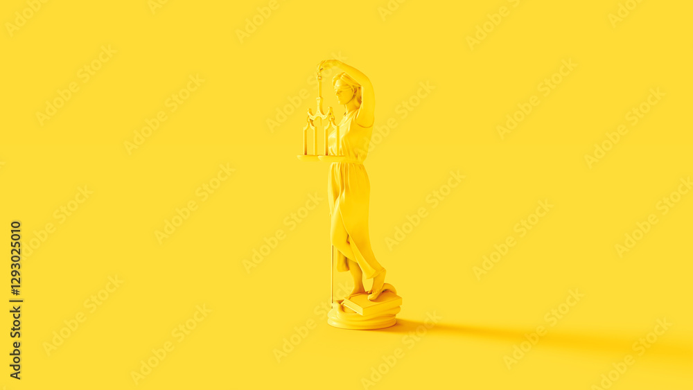 Yellow Lady Justice Background Vibrant Scales Blindfold Statue Law Symbol 3D Illustration Yellow Lady Justice Background Vibrant Scales Blindfold Statue Law Symbol 3D Illustration