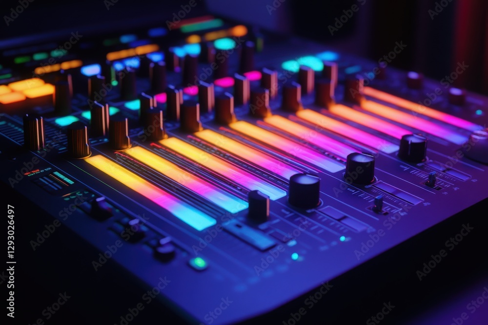 Fototapeta premium Dj mixer fader. Volume regulator on sound mixer