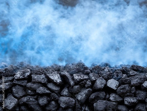Blue flames engulfing coal pile