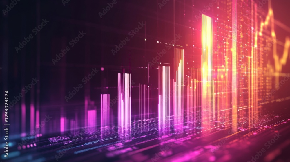 A futuristic D bar chart with illuminated bars in various heights, highlighting business growth data in a digital finance environment. A futuristic D bar chart with illuminated bars in various heights, highlighting business growth data in a digital finance environment.