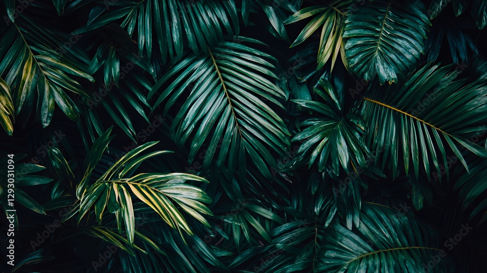 Dark Green Tropical Palm Leaves Lush Foliage Texture Background Dark Green Tropical Palm Leaves Lush Foliage Texture Background