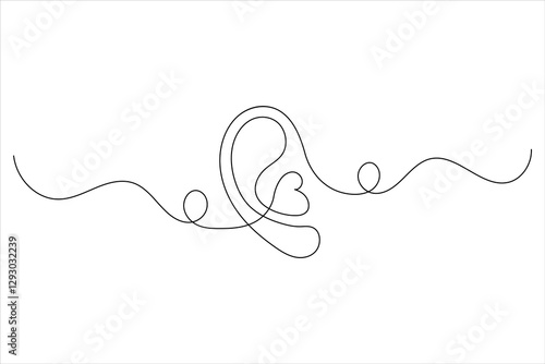 Ear one line drawing and isolated continuous outline vector illustration icon