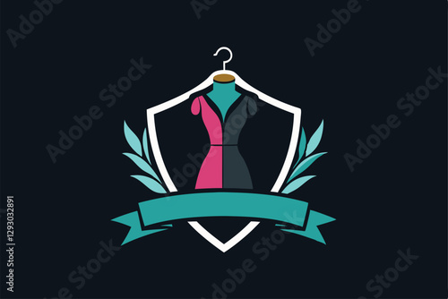 A creative logo showcases a fashionable dress in a modern style with a unique emblem and vibrant colors, Create a sleek and modern logo for a boutique clothing store