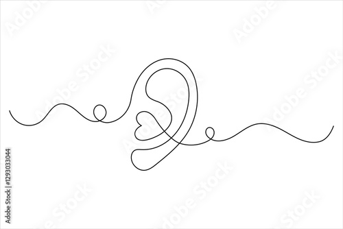 Ear one line drawing and isolated continuous outline vector illustration icon