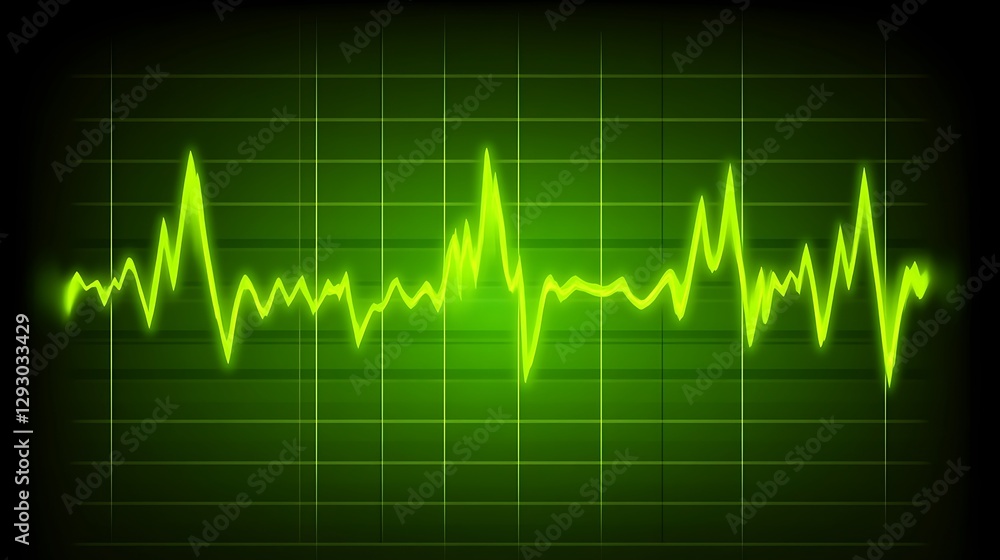 Green Neon Waveform Displaying Audio Frequency Data Green Neon Waveform Displaying Audio Frequency Data