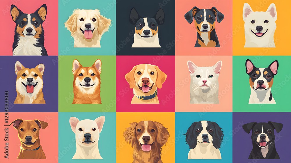 Collection of cat and dog avatar illustrations Collection of cat and dog avatar illustrations