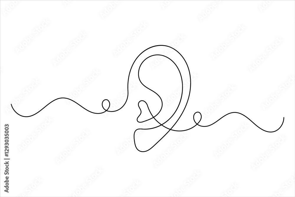 Ear one line drawing and isolated continuous outline vector illustration icon Ear one line drawing and isolated continuous outline vector illustration icon