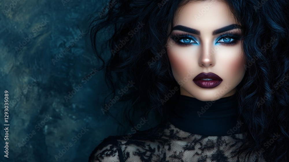 A striking portrait of a woman with bold makeup and an elegant hairstyle, exuding glamour and sophistication against a dark, moody background. A striking portrait of a woman with bold makeup and an elegant hairstyle, exuding glamour and sophistication against a dark, moody background.