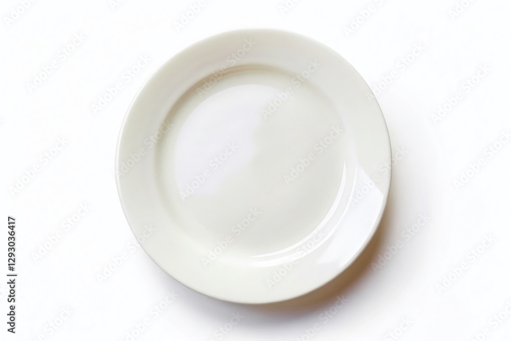 Empty White Ceramic Plate, Top View, Isolated, White Background, Clipping Path - Stock Photo Empty White Ceramic Plate, Top View, Isolated, White Background, Clipping Path - Stock Photo