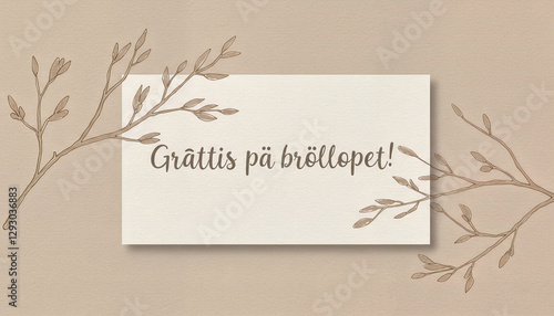 Minimal wedding card with elegant branch illustrations