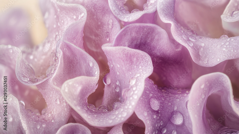 A stunning close-up of a field of violet delphiniums, their petals slightly curled with morning dew A stunning close-up of a field of violet delphiniums, their petals slightly curled with morning dew