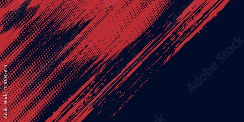 Red halftone dots blue color pattern gradient grunge texture background. Dot pop art comic sport  grunge texture