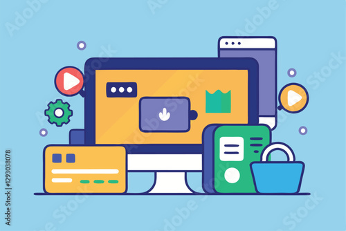 A clean and modern minimalist icon representing tech accessories with vibrant colors and simple shapes, Design a minimalist icon for a tech accessories e-commerce website