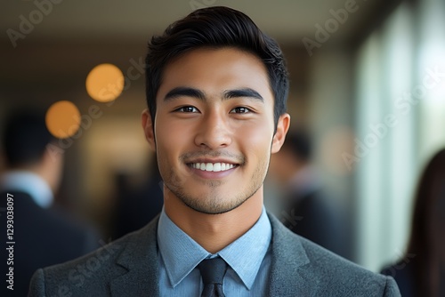 A smiling Asian man in professional business attire