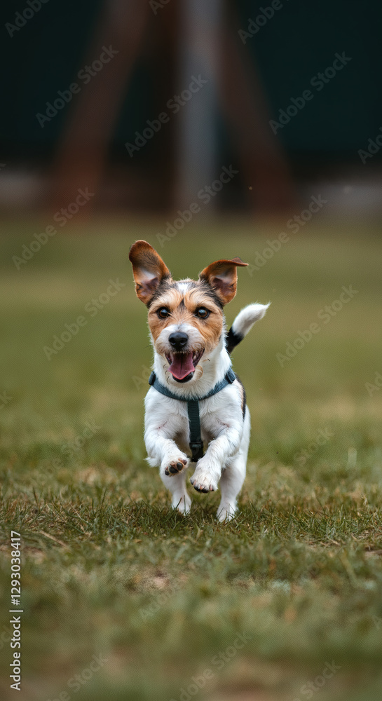 A lively Jack Russell Terrier running joyfully on the grass, expressing excitement and energy in a playful outdoor setting. A lively Jack Russell Terrier running joyfully on the grass, expressing excitement and energy in a playful outdoor setting.