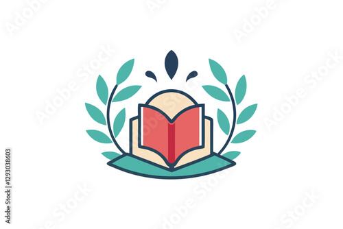 A stylish minimalist logo features an open book surrounded by green leaves, perfect for a boutique bookstore, Design a minimalist logo for a boutique bookstore with just a small book icon