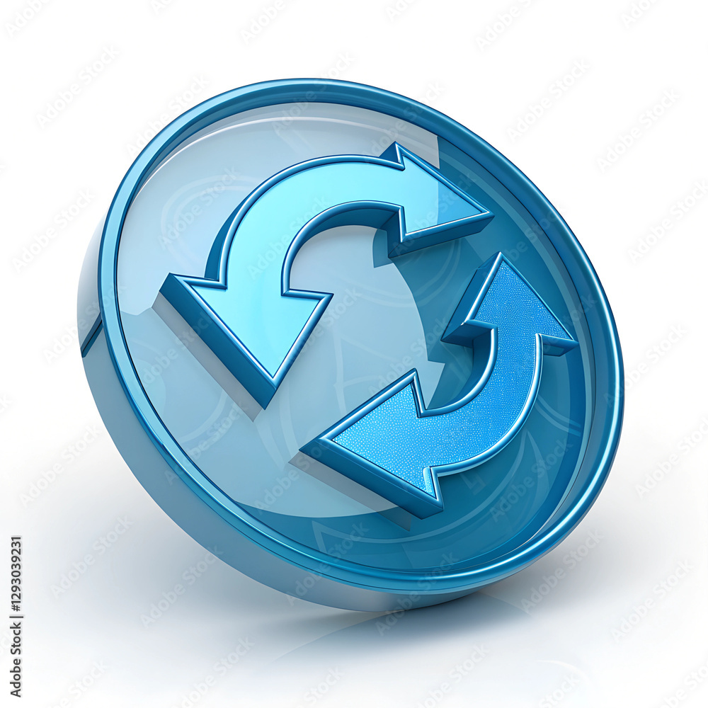 A glossy blue circular icon featuring two curved arrows indicating refresh or reload A glossy blue circular icon featuring two curved arrows indicating refresh or reload