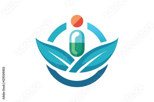 A creative logo combines nature and healthcare through design, featuring a capsule and leaves, Design a minimalist logo representing the concept of Pharmaceuticals