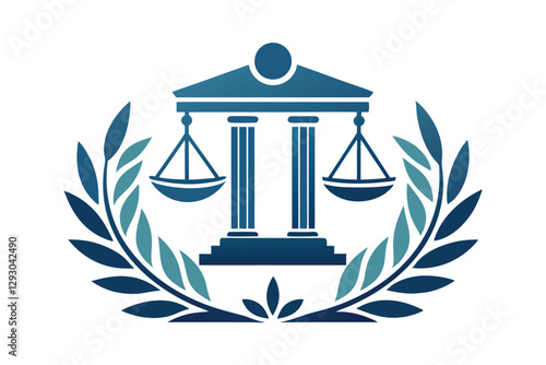 A logo that represents justice and professionalism with scales, columns, and laurel leaves in blue hues, Design a simple logo that exudes professionalism for a legal advisory firm