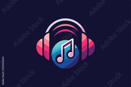 A stylish logo combines colorful headphones with a musical note, representing a contemporary music streaming platform, Design a sleek and simple logo for a music streaming service