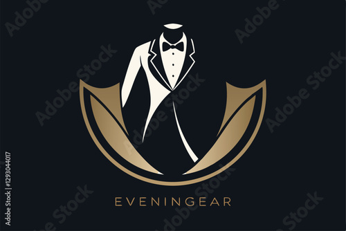 A stylish logo showcases a tuxedo silhouette with chic design elements, emphasizing luxury and elegance, Design a sleek and sophisticated logo for an event marketing agency