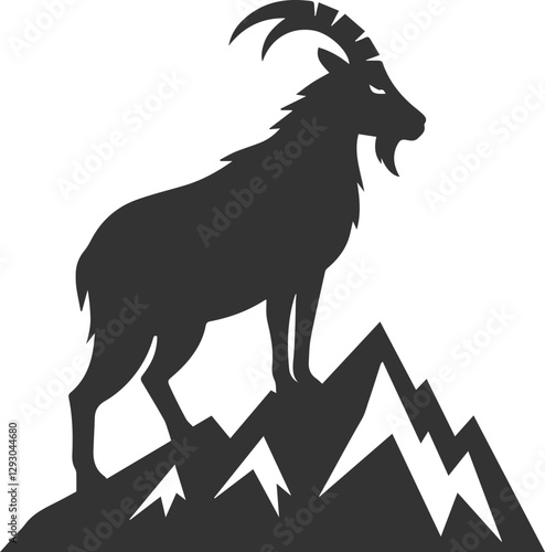 Goat standing on a peak, head turned to the side animal vector silhouette