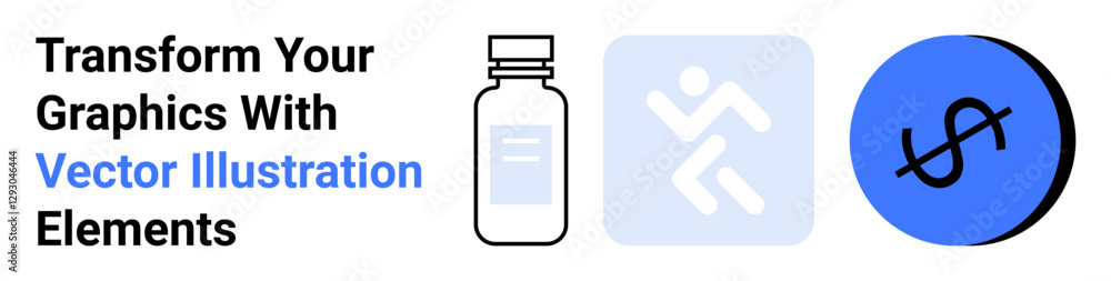 Medicine bottle, running icon, and dollar sign in sleek graphic design. Ideal for healthcare, fitness, finance, branding, marketing, promotions and educational content for flat landing page banner Medicine bottle, running icon, and dollar sign in sleek graphic design. Ideal for healthcare, fitness, finance, branding, marketing, promotions and educational content for flat landing page banner