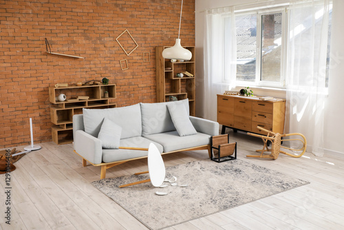 Messy living room interior ...