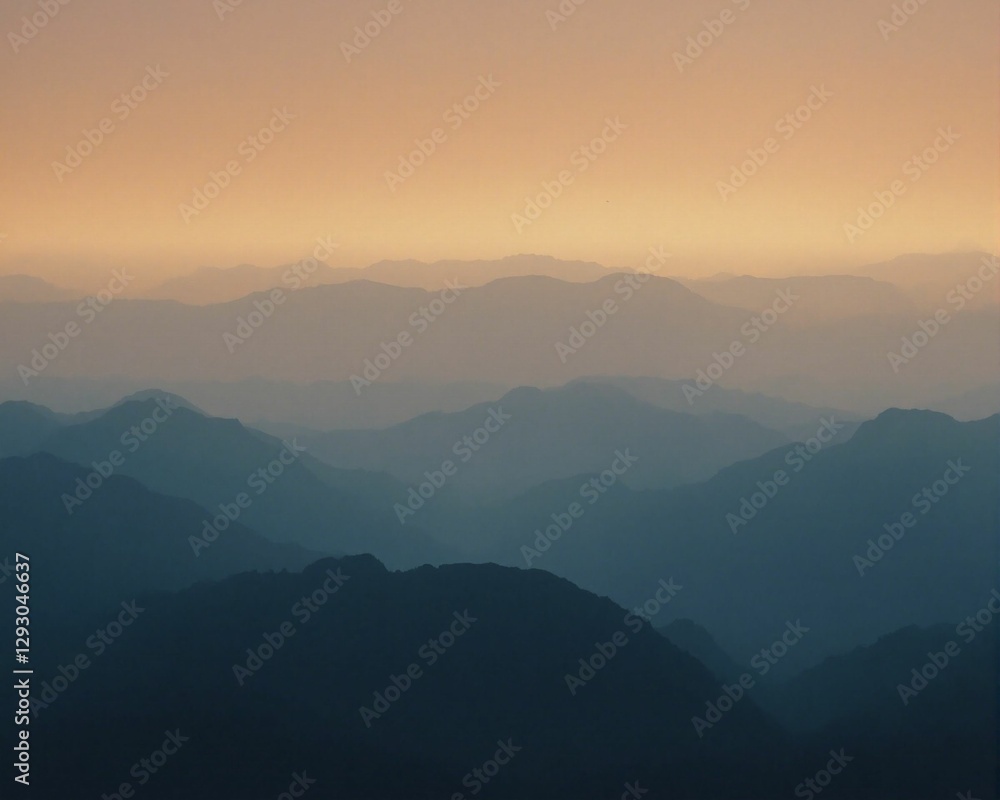 A serene landscape featuring layered mountains in soft hues, bathed in gentle light during twilight, creating a peaceful atmosphere. A serene landscape featuring layered mountains in soft hues, bathed in gentle light during twilight, creating a peaceful atmosphere.