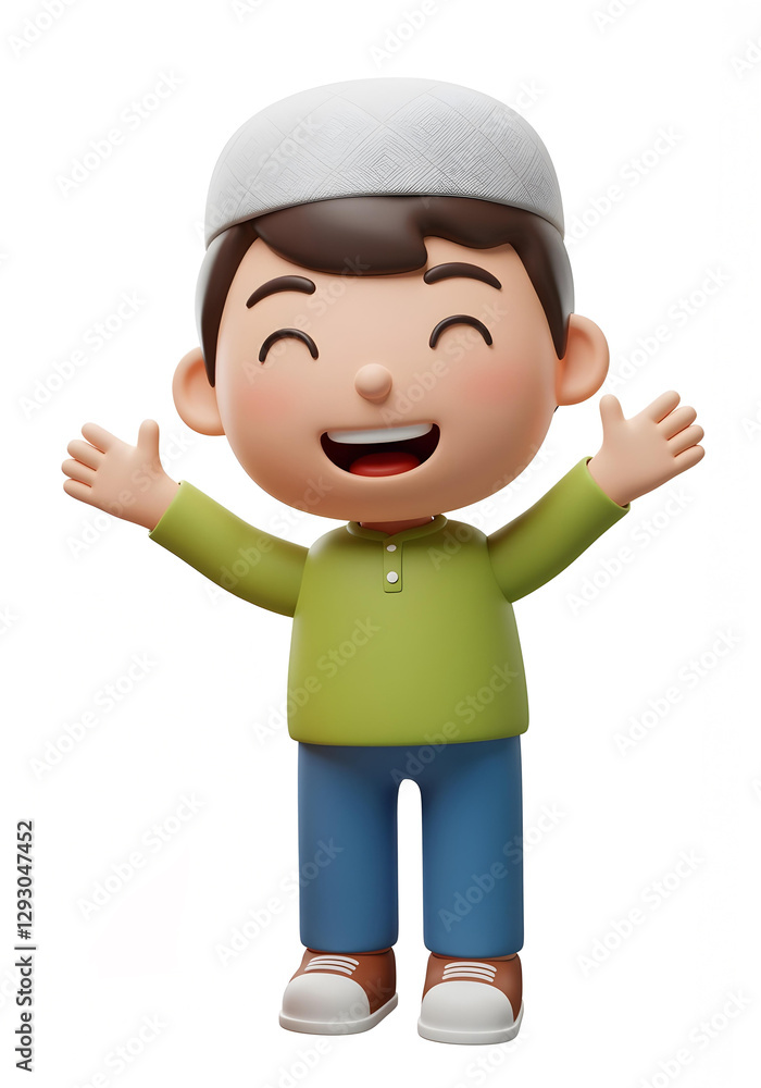 3D cartoon child happily welcoming Eid al-Fitr 3D cartoon child happily welcoming Eid al-Fitr