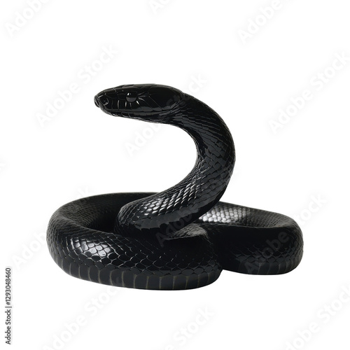 Majestic Black Mamba in dramatic lighting on white background