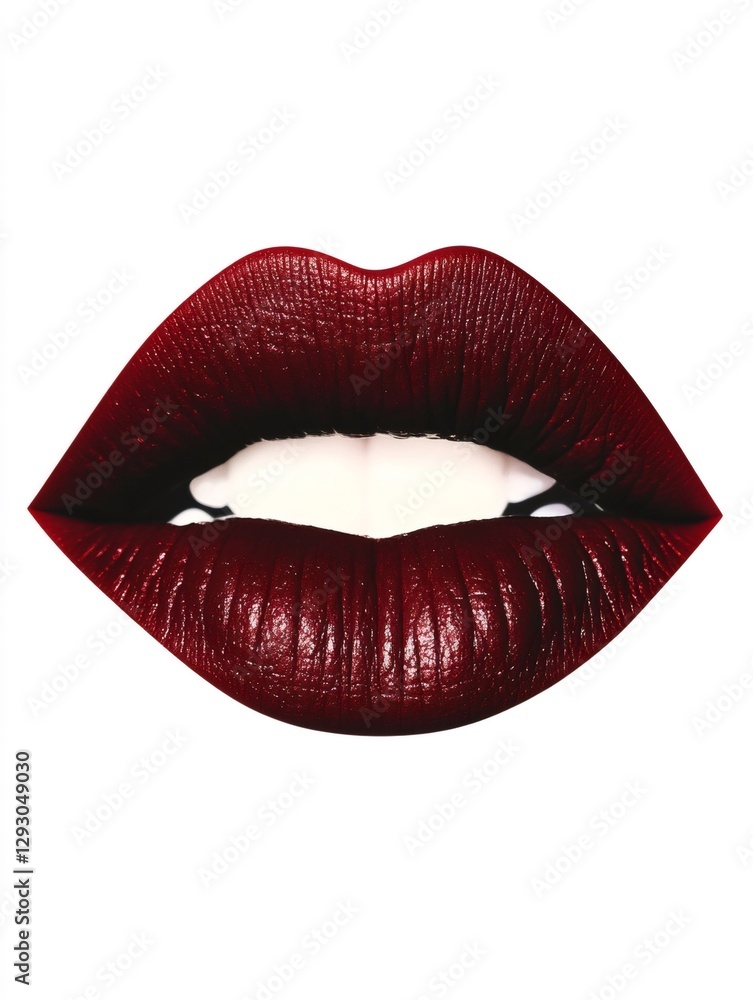 Woman's lips showing white teeth wearing dark red lipstick Woman's lips showing white teeth wearing dark red lipstick